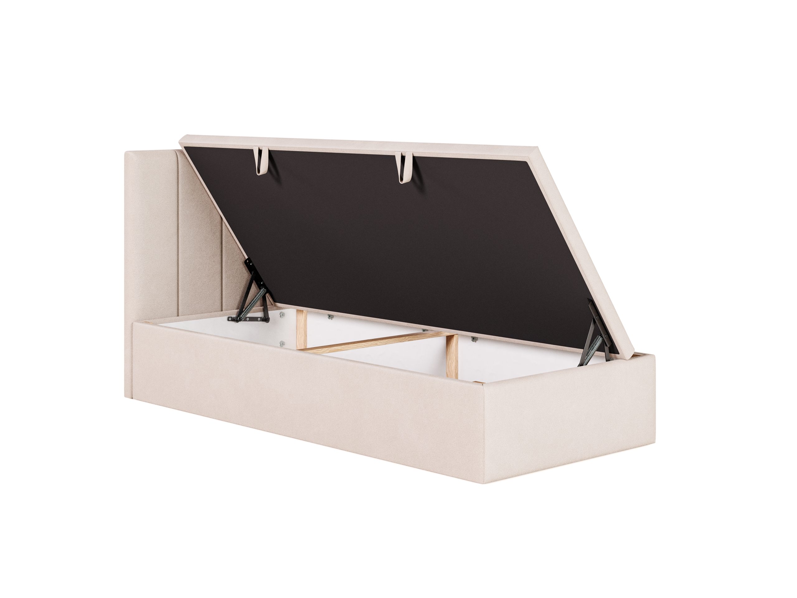 Wizualizacja produktowa łóźka dziecięcego z podnośnikiem, pojekminiem na pościel w tkaninie dreamwelvet 20202