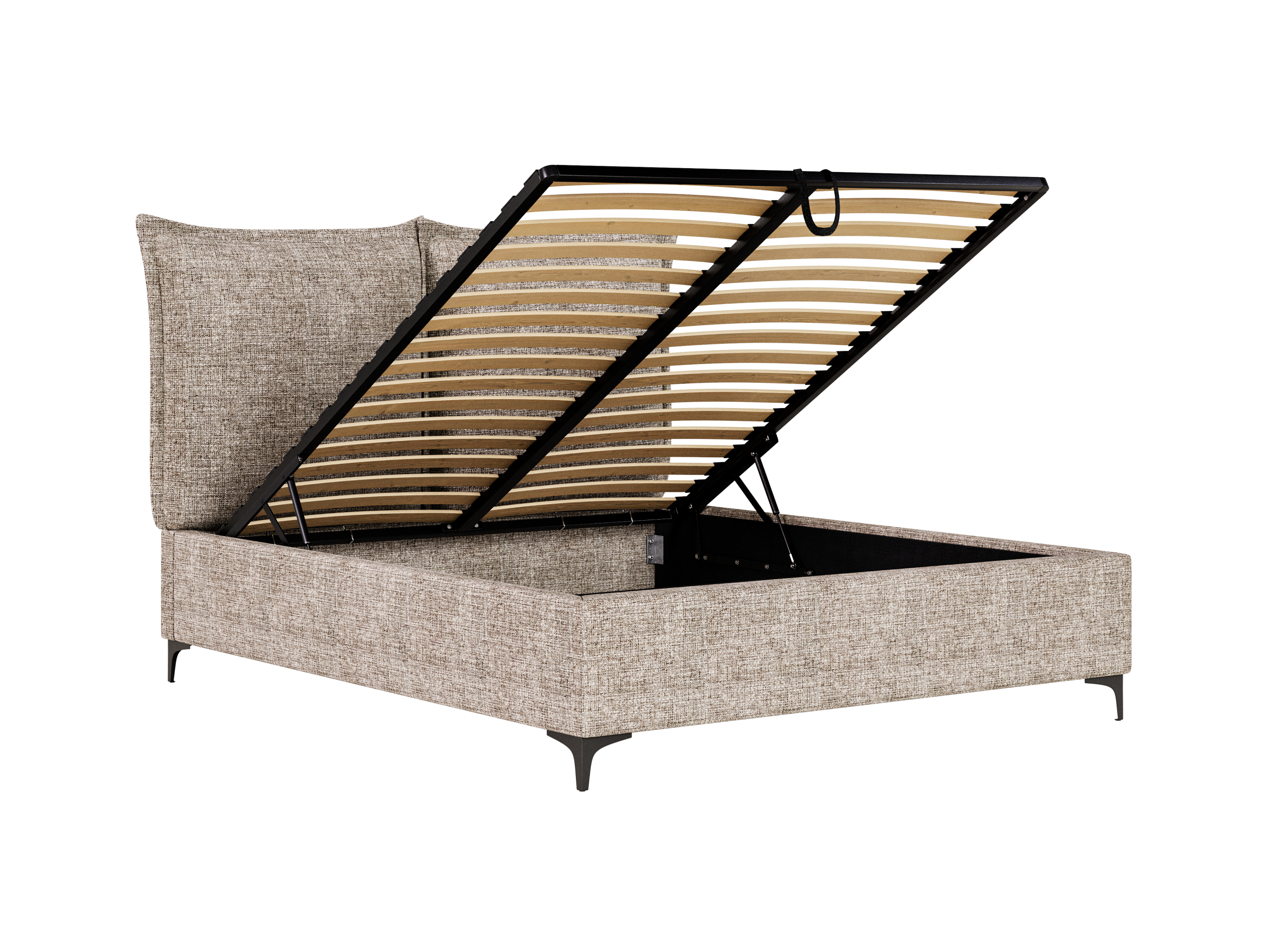 Łóżko tapicerowane welurowe w kolorze czarnym, wizualizacja łózka tapicerowanego