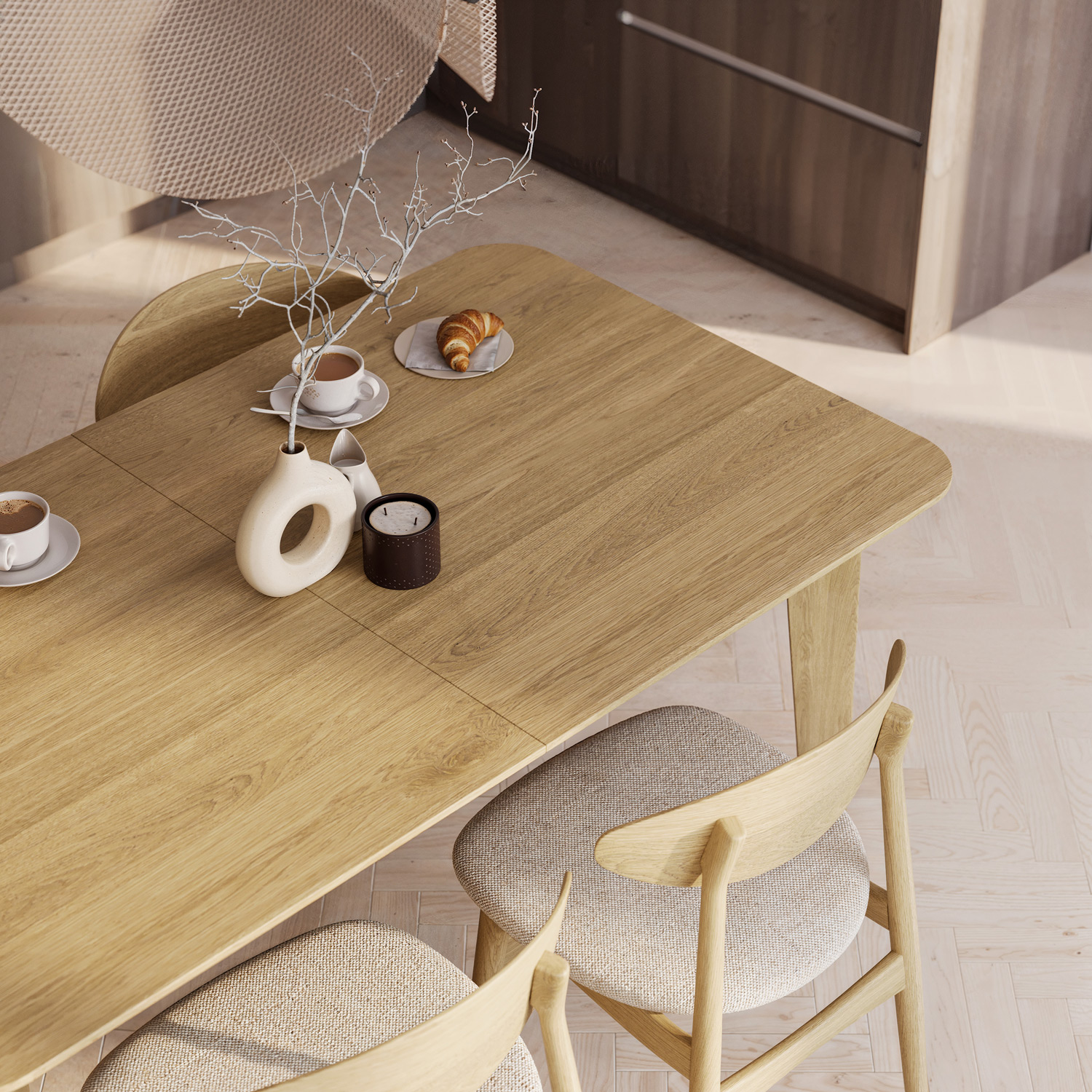 Wizualizacja fotorelistyczn stołu dębowego do jadalni i kuchni w jasnym drewnie