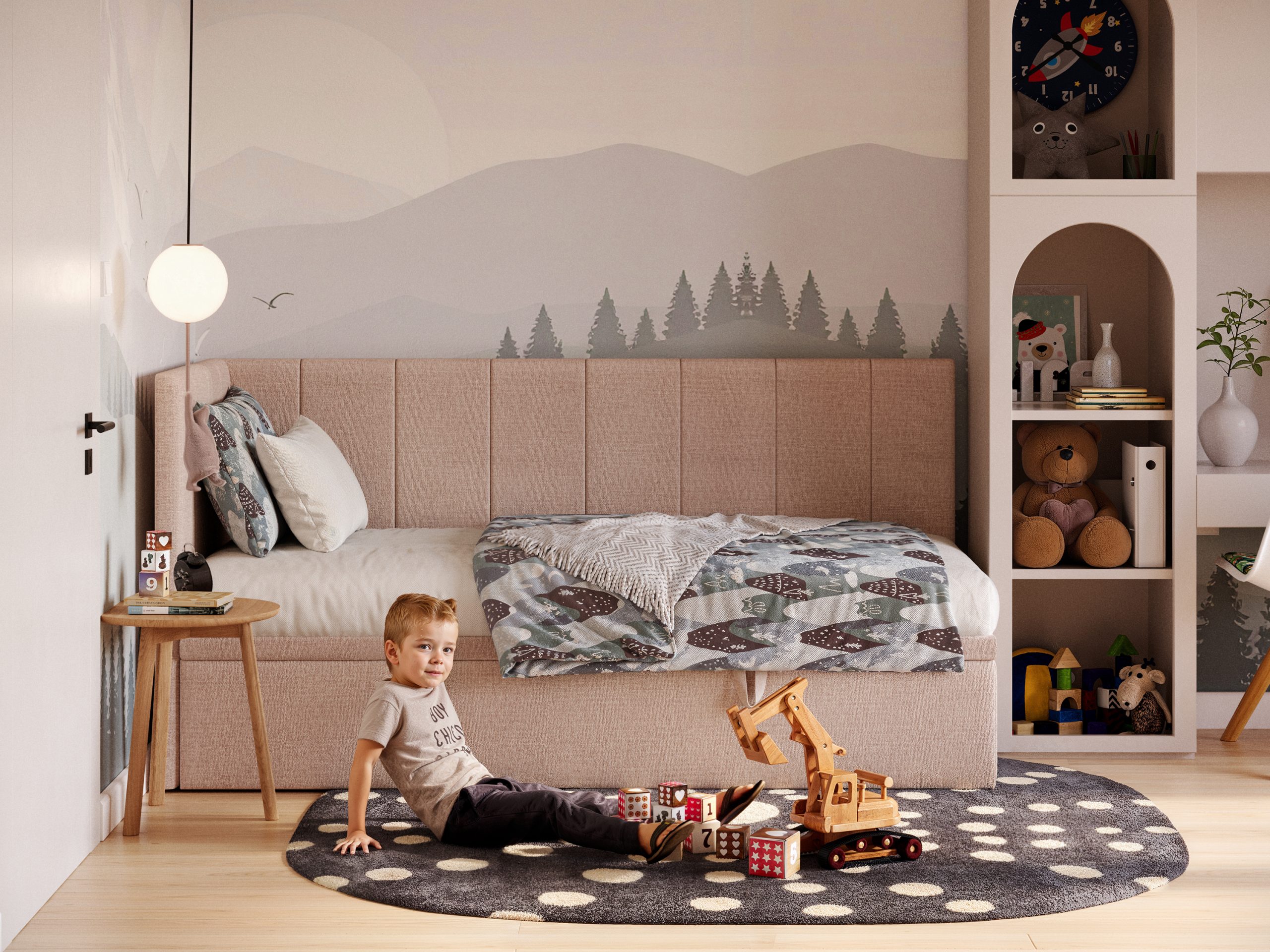 Wizualizacja łóżka tapicerowanego, wizualizacja łóżka dziecięcego